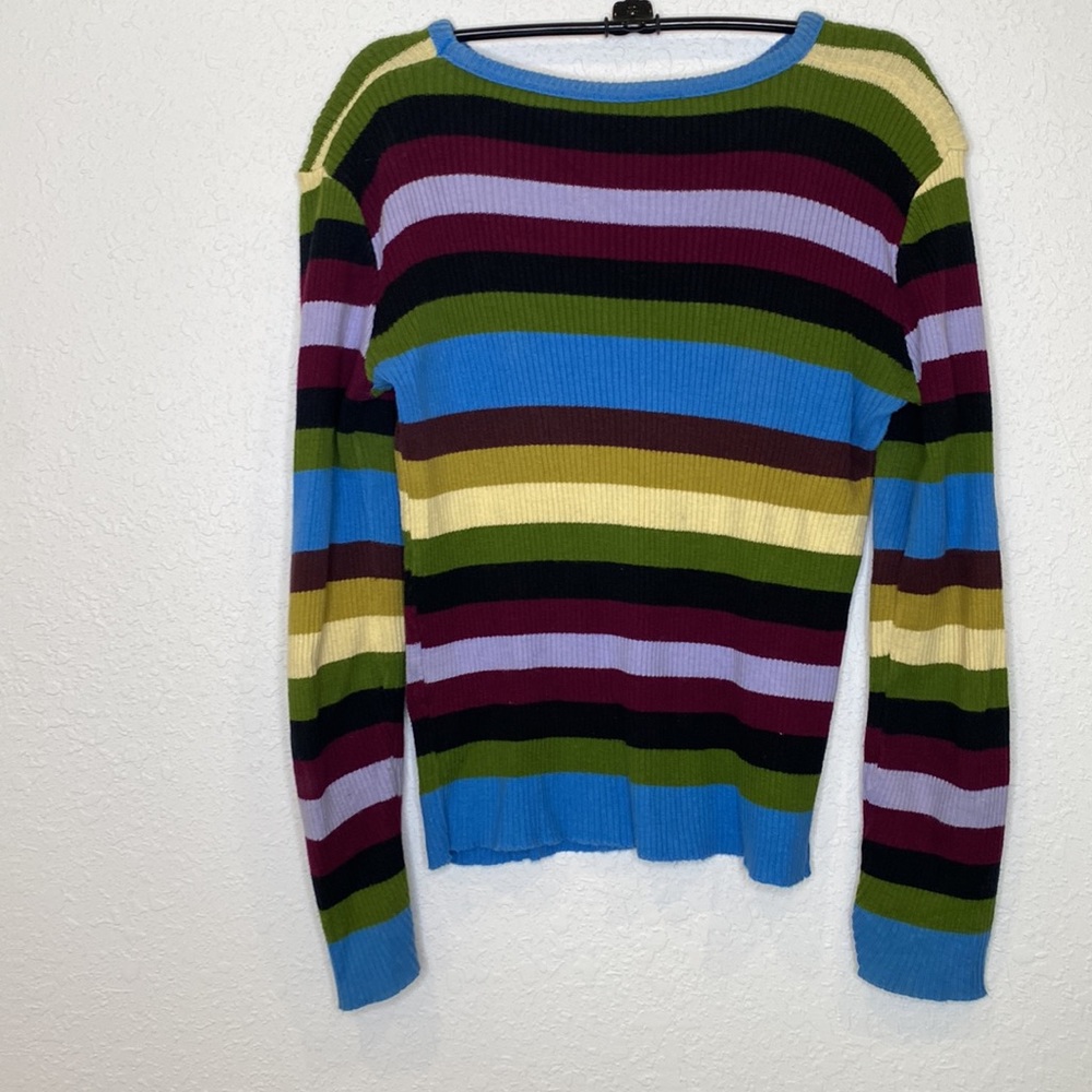 Vintage Y2K Colorful Striped Color Block Pullover Sweater Sz Lg Ribbed - Picture 3 of 8